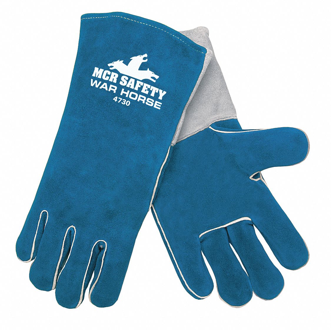 Welding Gloves, Stick, XL/10, PK12: Wing Thumb, Gauntlet Cuff, Premium, Blue Cowhide, Foam Liner, 12 PK
