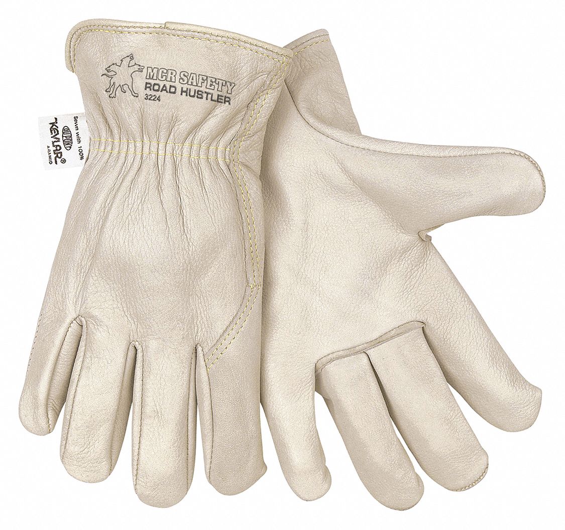 Leather Gloves: L ( 9 ), Cowhide, Premium, Glove, Full Finger, Unlined, Wing Thumb, 12 PK