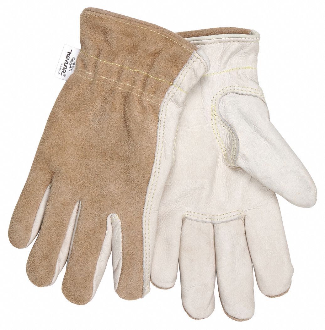 LEATHER GLOVES, M (8), COWHIDE, DRIVERS GLOVE, ANSI CUT LEVEL A2 KEVLAR, 12 PK