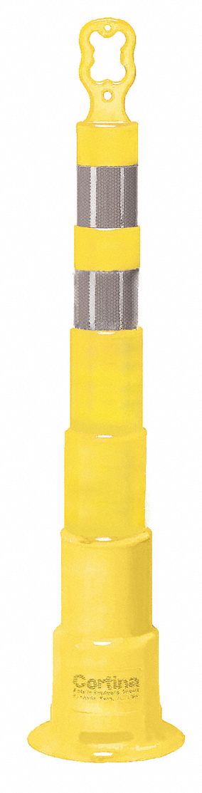 BASE POUR POTEAU DE SIGNALISATION,HAUT AVEC BOUCLE,2 BANDES R&Eacute;FL&Eacute;CHISSANTES (4PO/6PO),49&frac34;PO,JAUNE