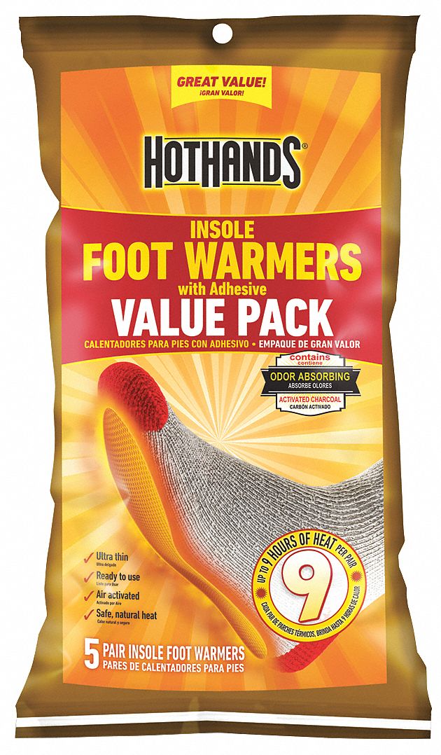 Foot Warmer: Foot Warmer, Air-Activated, Up to 9 hr, 15 min to 30 min, 99°F Avg Temp, 5 PK