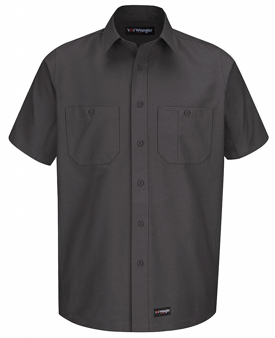 Short Sleeve Shirt, Charcoal, Poly/Cottn, L