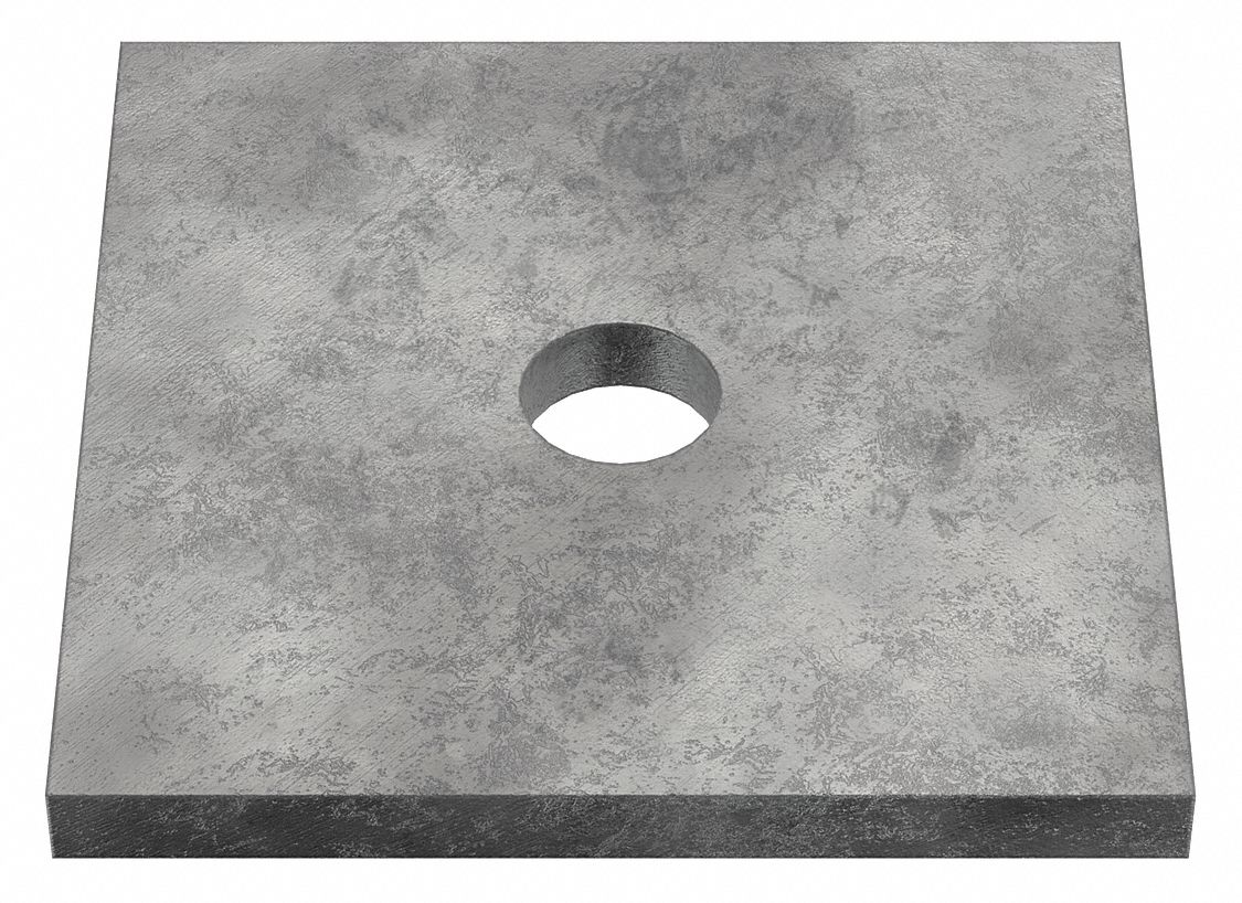 Square Washer: Case Hardened, Hot-Dipped Galvanized, Steel, 1/2 in Screw Sz, 0.562 in In Dia