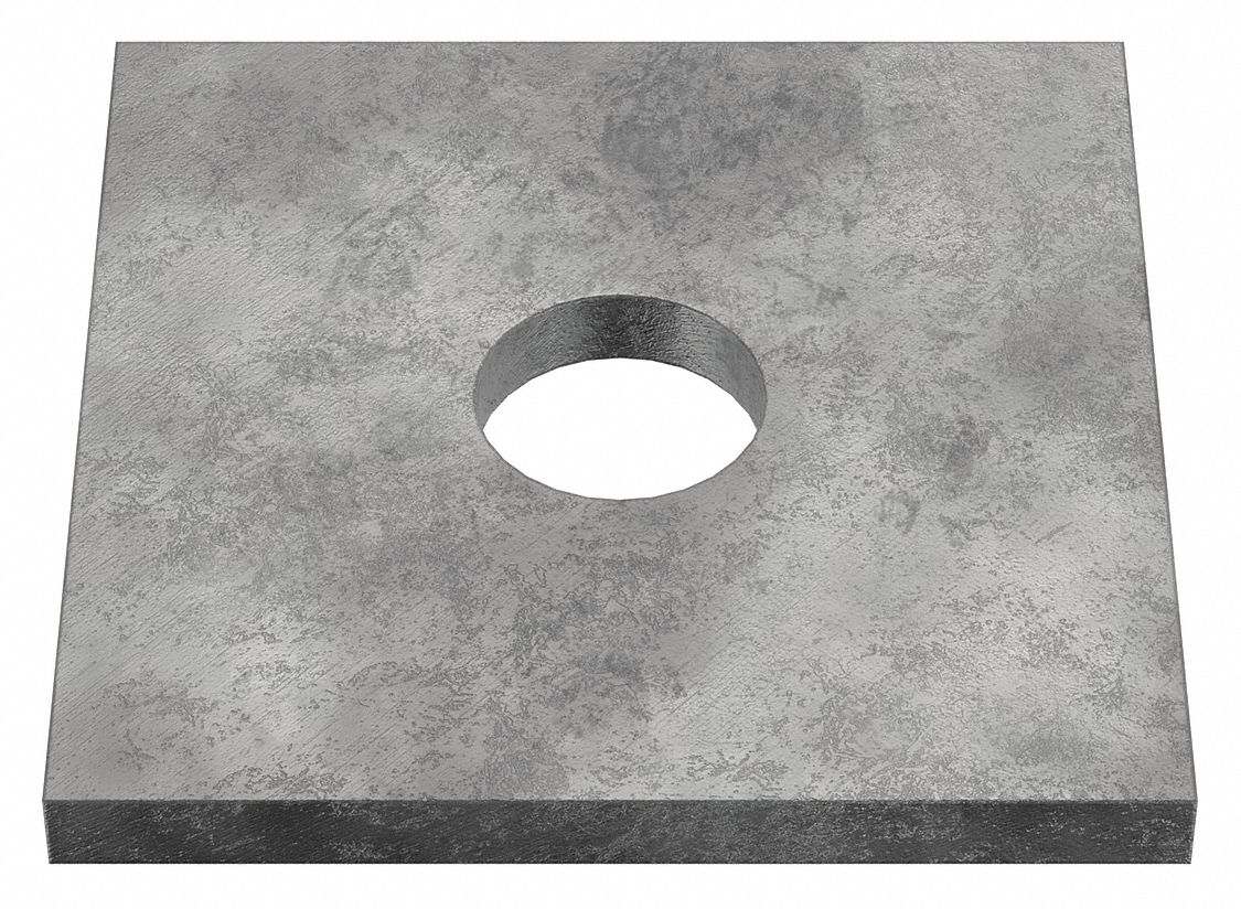 Square Washer: Case Hardened, Galvanized, Steel, 3/4 in Screw Sz, 0.812 in In Dia, 3 in Washer Lg