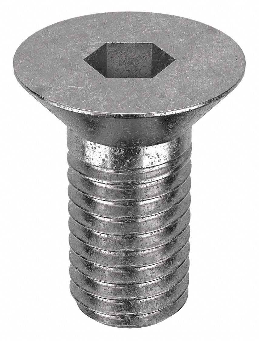 Socket Flat Head Screw: 1/2"-13 Thread Size, 7/8 in Lg, Flat, Plain, Stainless Steel, 18-8, 10 PK