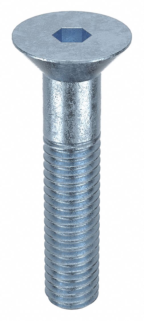 Socket Flat Head Screw: 3/8"-16 Thread Size, 1 3/4 in Lg, Flat, Zinc Plated, Alloy Steel, 25 PK