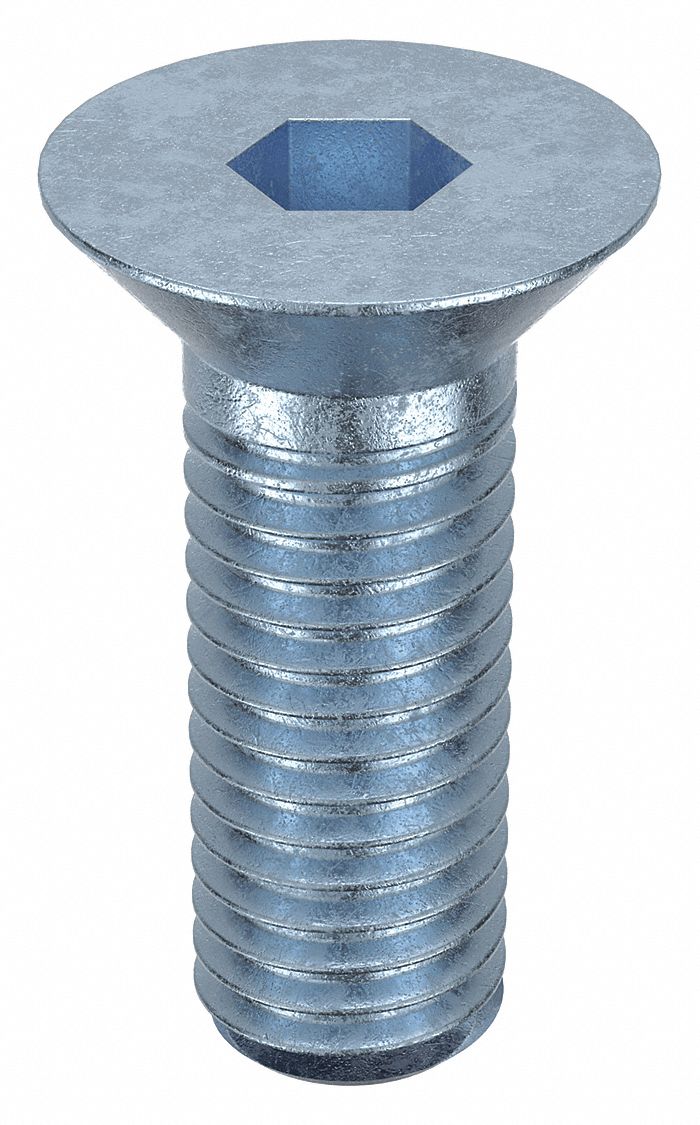 Socket Flat Head Screw: 1/2"-13 Thread Size, 1 1/4 in Lg, Flat, Zinc Plated, Alloy Steel, 10 PK