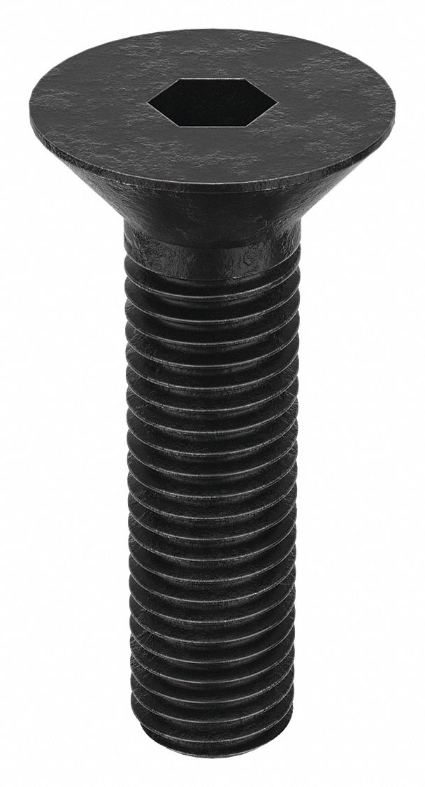 Socket Flat Head Screw: 1/4"-28 Thread Size, 7/8 in Lg, Flat, Black Oxide, Alloy Steel, 100 PK