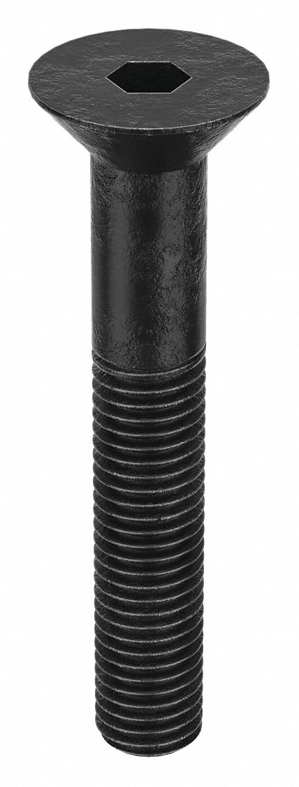 Socket Flat Head Screw: 1/4"-28 Thread Size, 1 1/2 in Lg, Flat, Black Oxide, Alloy Steel, 100 PK