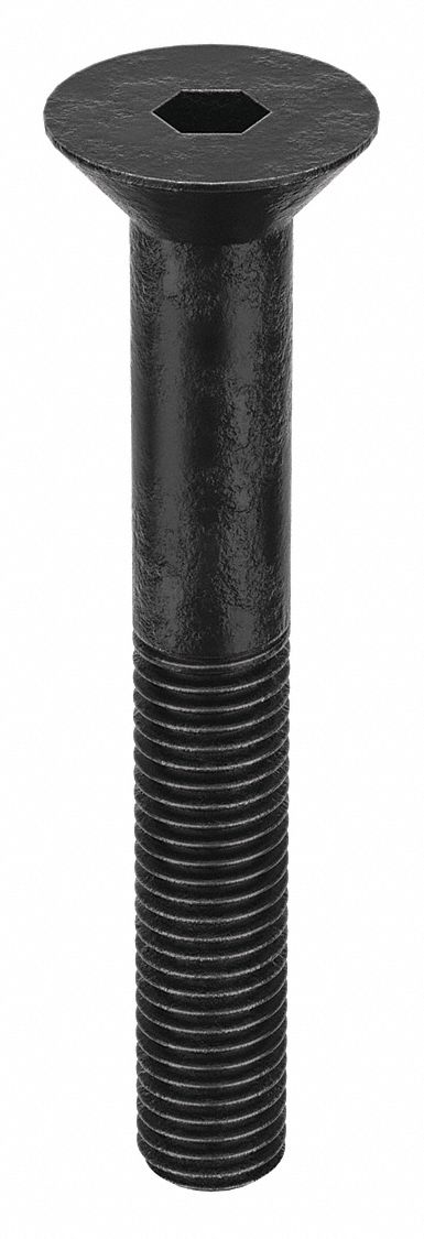 Socket Flat Head Screw: 1/4"-28 Thread Size, 1 3/4 in Lg, Flat, Black Oxide, Alloy Steel, 100 PK
