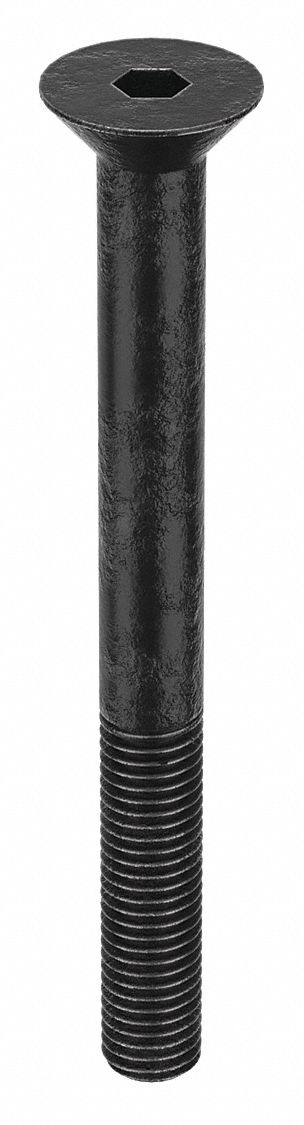 Socket Flat Head Screw: 1/4"-28 Thread Size, 2 1/2 in Lg, Flat, Black Oxide, Alloy Steel, 50 PK