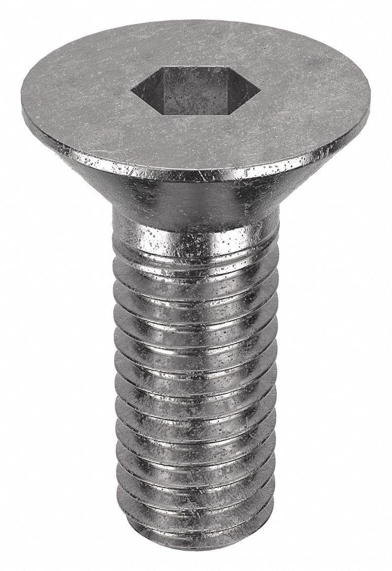 Socket Flat Head Screw: #10-32 Thread Size, 7/16 in Lg, Flat, Plain, Stainless Steel, 18-8, 100 PK