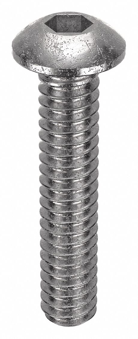 Socket Head Cap Screw: #1-64 Thread Size, 3/8 in Lg, Button, Plain, Stainless Steel, 18-8, 100 PK