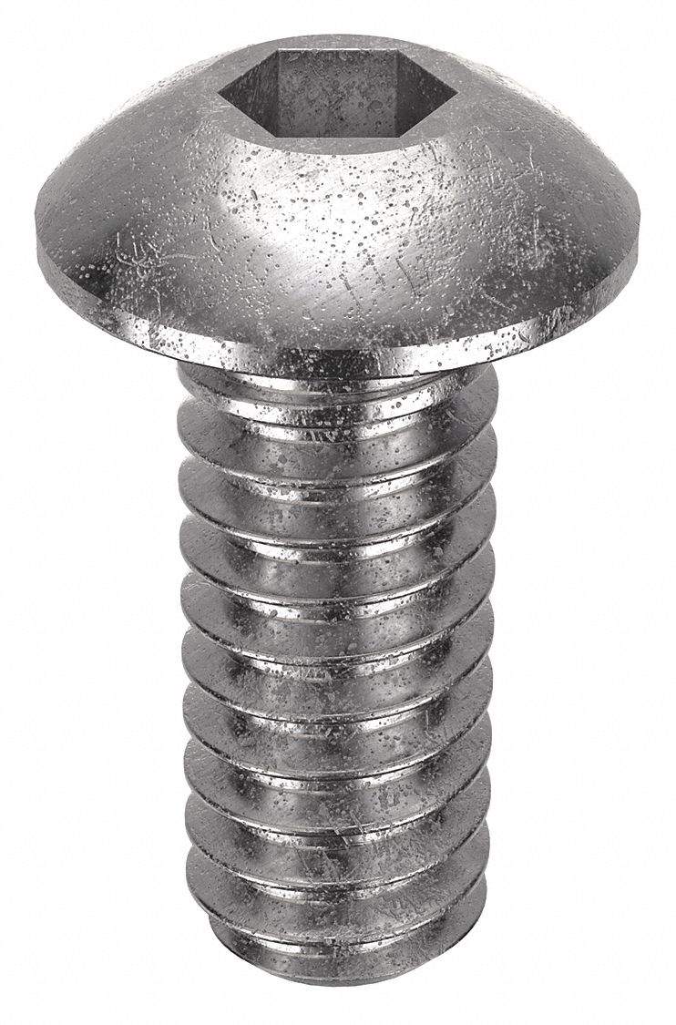 Socket Head Cap Screw: #3-48 Thread Size, 1/4 in Lg, Button, Plain, Stainless Steel, 18-8, 100 PK