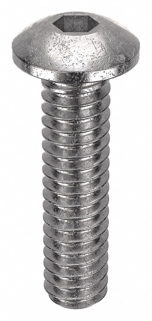 Socket Head Cap Screw: #0-80 Thread Size, 1/4 in Lg, Button, Plain, Stainless Steel, 18-8, 100 PK