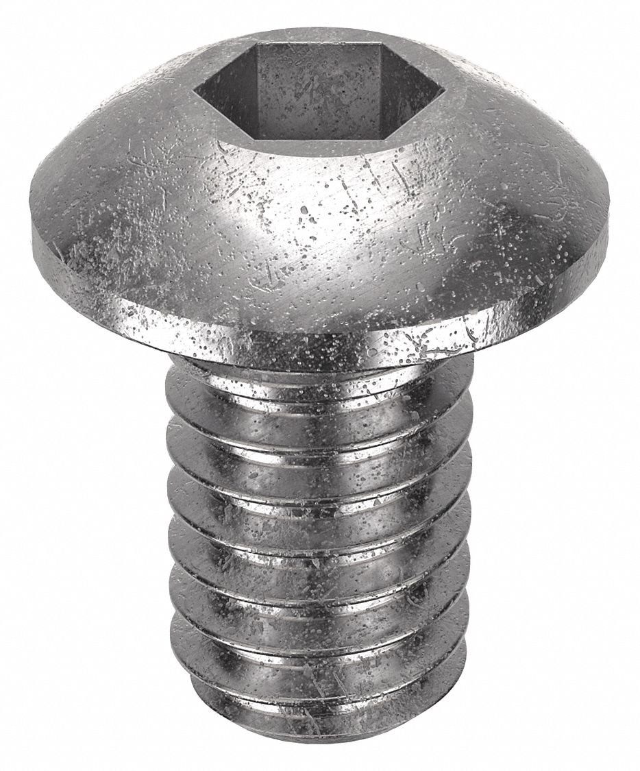 Socket Head Cap Screw: #1-72 Thread Size, 1/8 in Lg, Button, Plain, Stainless Steel, 18-8, 100 PK