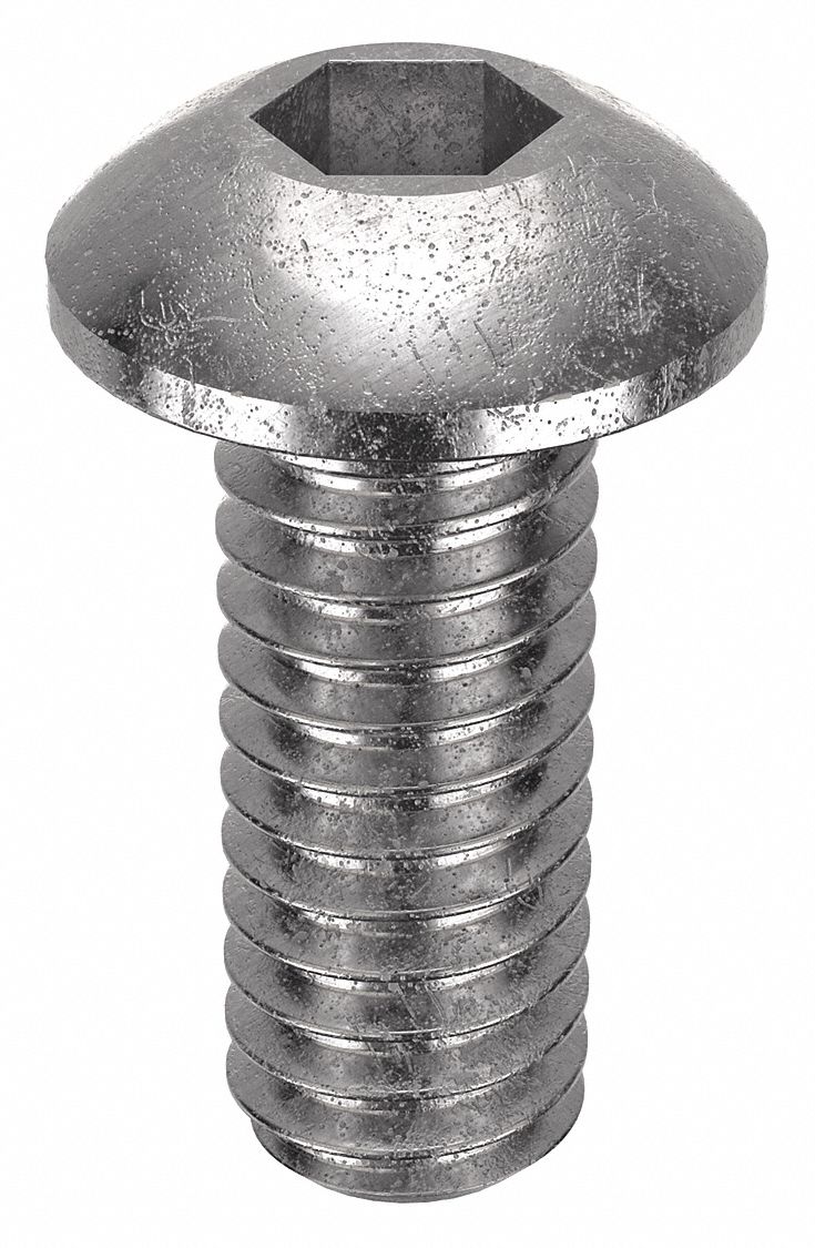 Socket Head Cap Screw: #1-72 Thread Size, 3/16 in Lg, Button, Plain, Stainless Steel, 18-8, 100 PK