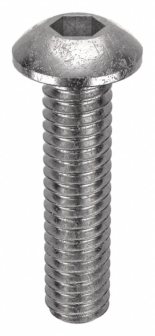 Socket Head Cap Screw: #1-72 Thread Size, 5/16 in Lg, Button, Plain, Stainless Steel, 18-8, 100 PK