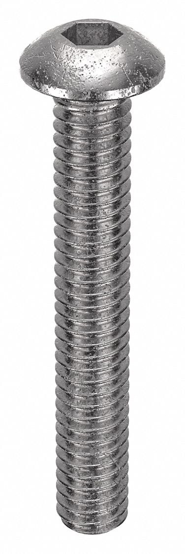 Socket Head Cap Screw: #1-72 Thread Size, 1/2 in Lg, Button, Plain, Stainless Steel, 18-8, 100 PK