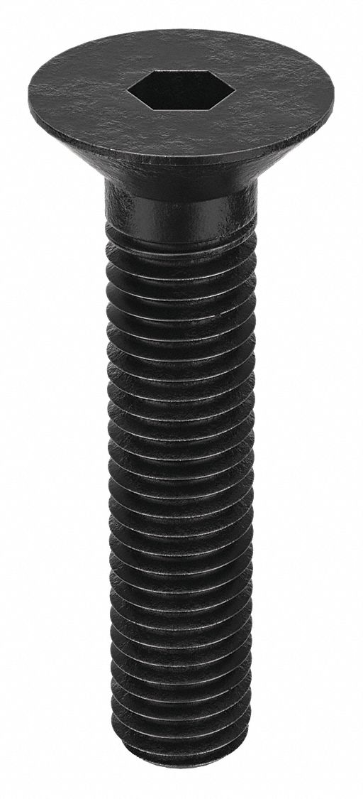 Socket Flat Head Screw: M10x1.50 Thread Size, 45 mm Lg, Flat, Black Oxide, Alloy Steel, 50 PK