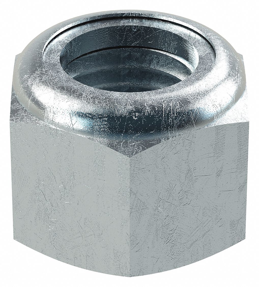 Lock Nut: Nylon Insert, Std Hex, 1 1/8"-7 Thread Size, Steel, Grade 2, Zinc-Plated, 5 PK