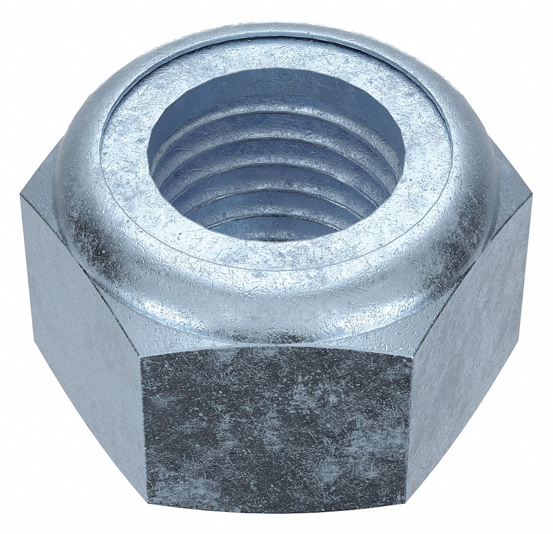 Lock Nut: Nylon Insert, Std Hex, M20x2.50 Thread Size, Steel, Class 10, Zinc-Plated, 10 PK