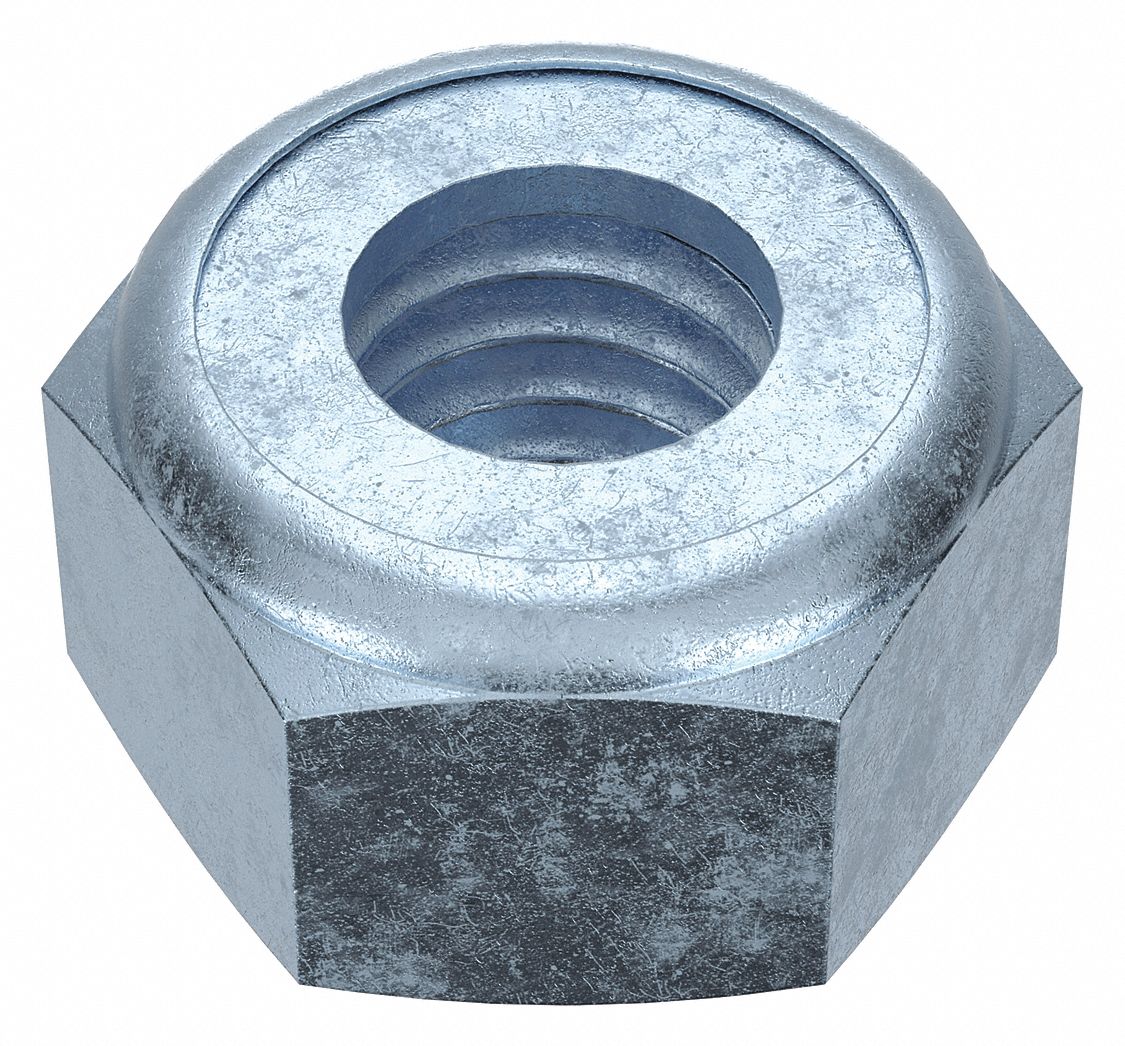 Lock Nut: Top Lock Distorted Thread, Std Hex, M10x1.50 Thread Size, Steel, Class 10, 100 PK