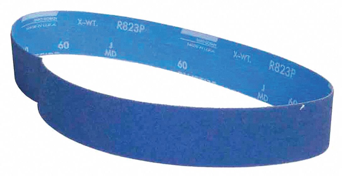 Sanding Belt: 2 in W x 36 in L, Zirconia Alumina, 60 Grit, X Wt Polyester Backing, 10 PK