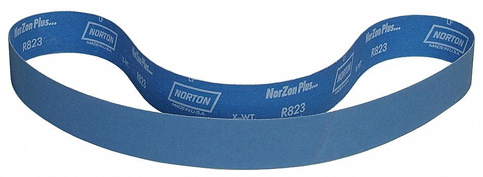 Sanding Belt: 1 1/2 in W x 60 in L, Zirconia Alumina, 220 Grit, X Wt Polyester Backing, 10 PK