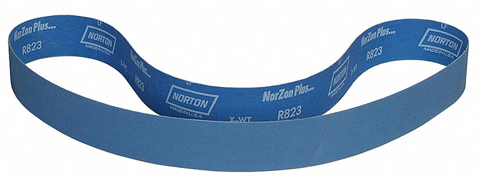 Sanding Belt: 2 1/2 in W x 60 in L, Zirconia Alumina, 180 Grit, X Wt Polyester Backing, 10 PK