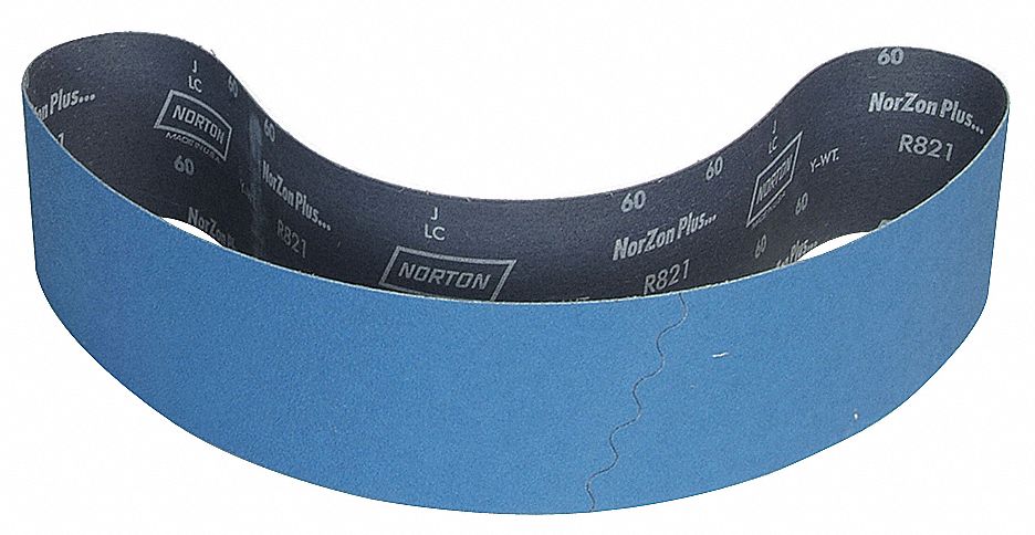 Sanding Belt: 4 in W x 54 in L, Zirconia Alumina, 60 Grit, Y Wt Cotton Backing, 10 PK