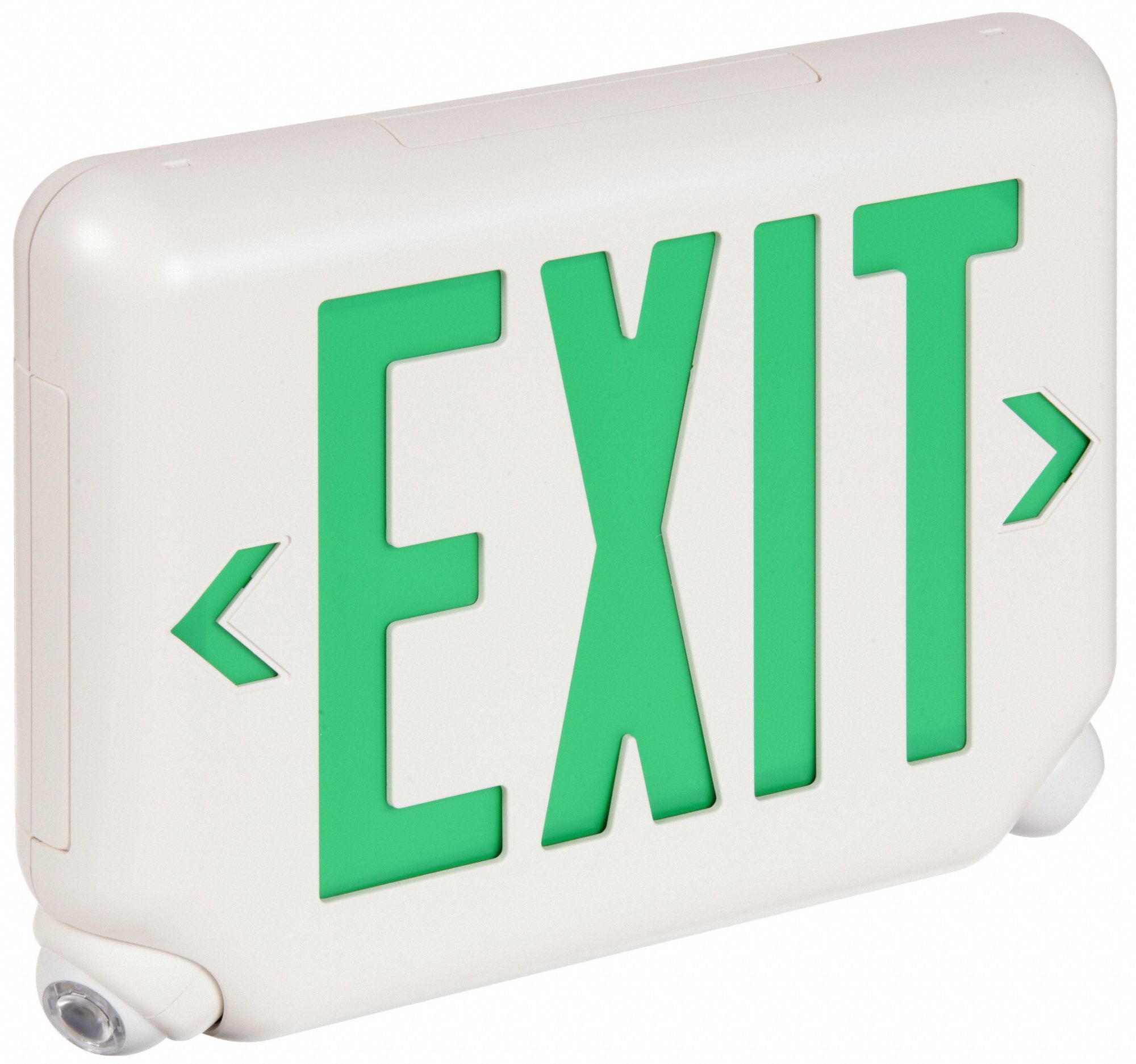 DUAL-LITE Exit Sign with Emergency Lights: White, 1 or 2 Faces, Green ...