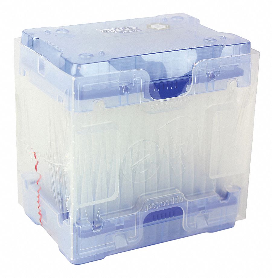 Pipettor Tip: Non-Sterile, 1, 000 ul Capacity, Preconfigured Rack, No Filter, Blue, 960