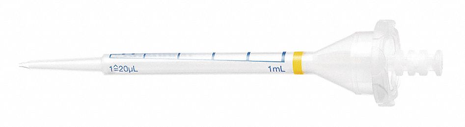 Pipettor Tip: Non-Sterile, 1 mL Capacity, Individually Wrapped, No Filter, Clear, 100