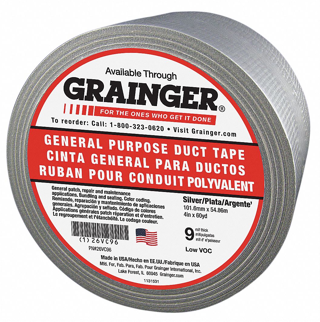 GRAINGER APPROVED Duct Tape Grade Industrial, Duct Tape Type Duct Tape, Duct Tape Width 4 in