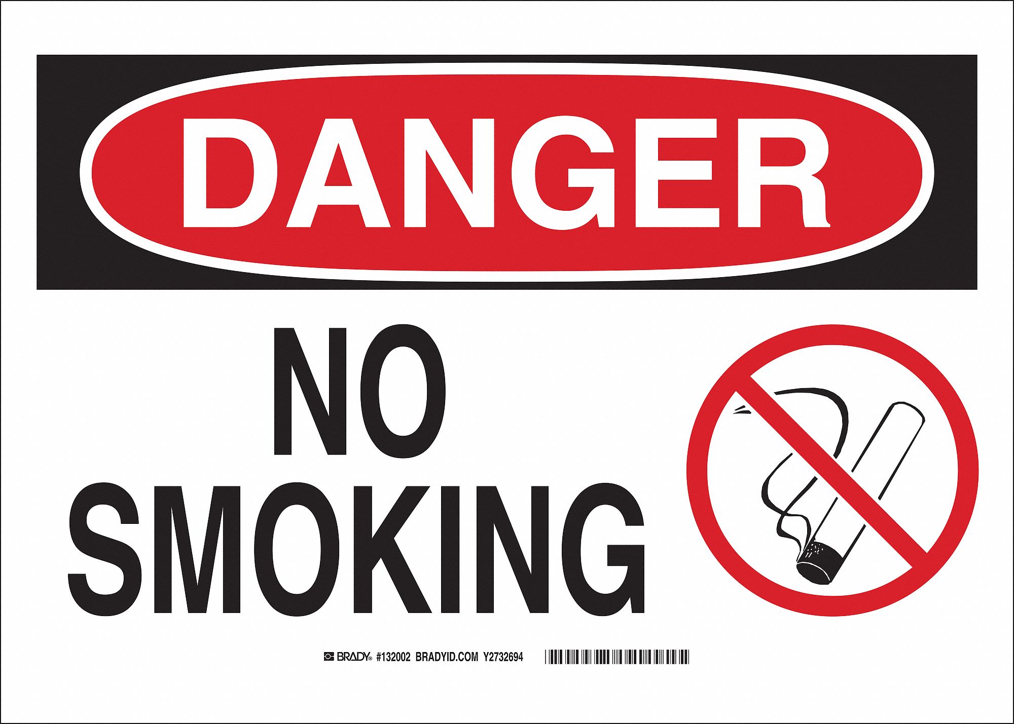 NO SMOKING SIGN, DANGER HEADER, PLASTIC, 10 IN X 14 IN, WITH MOUNTING HOLES, NOT RETROREFLECTIVE