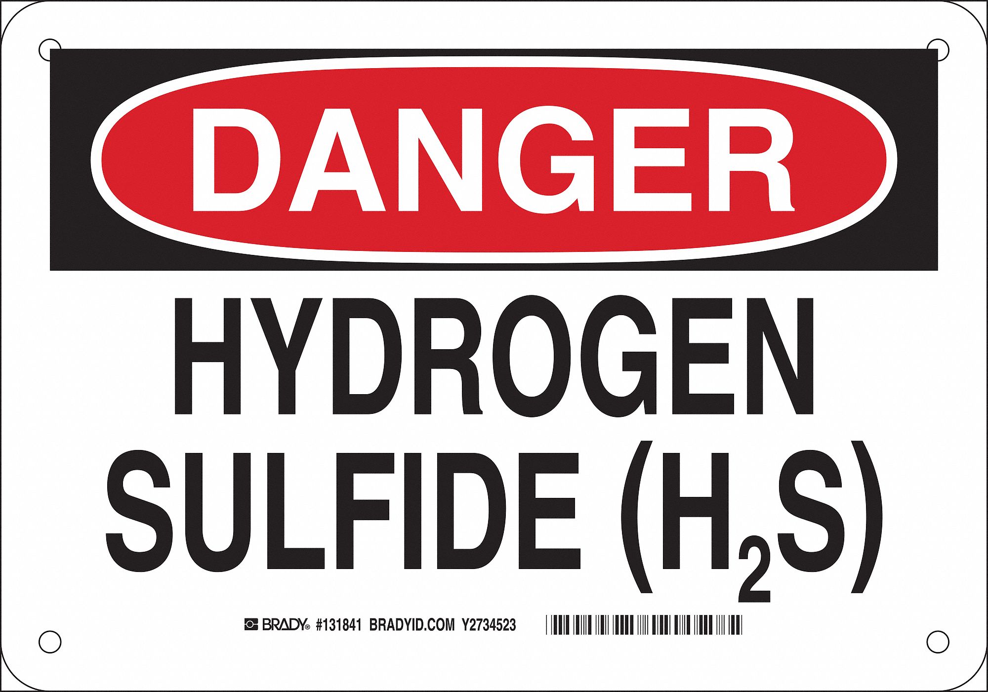 Danger Sign, Hydrogen Sulfide (H2S), Header Danger, Rectangle, 7 in
