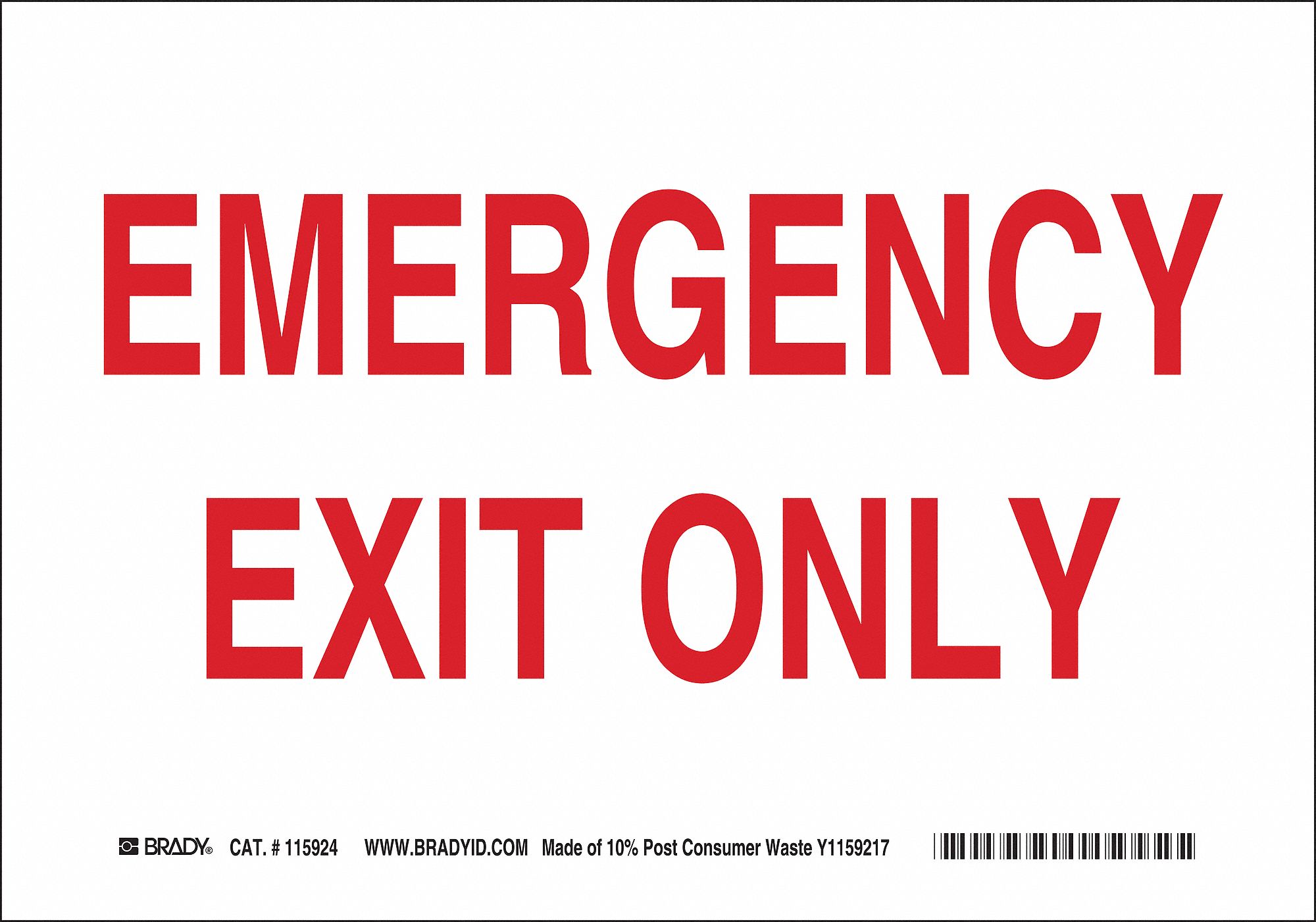 Exit Sign, Emergency Exit Only, 10"x14"
