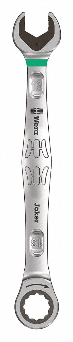 Combination Wrench: Alloy Steel, Nickel Chrome, 13 mm Head Size, 6 7/8 in Overall Lg, Reversing