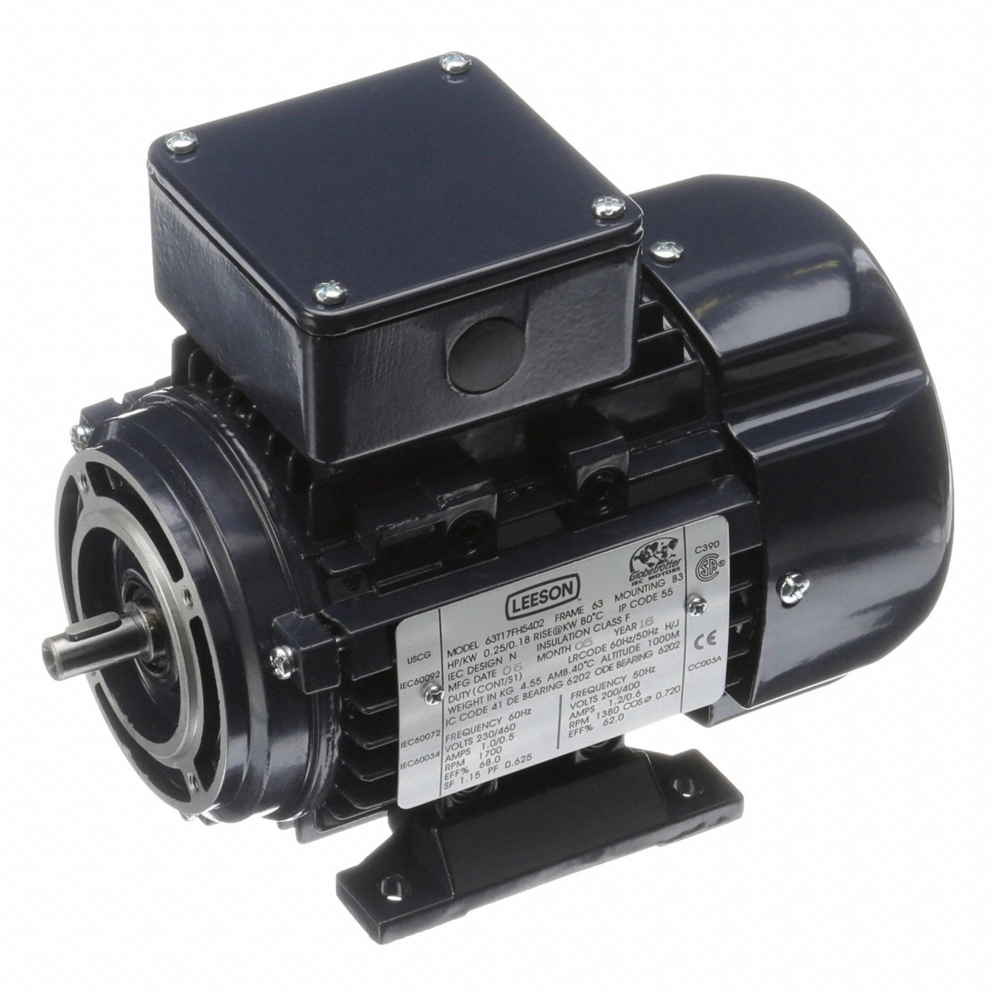 Metric Motor: 1/4 hp, C-Face/Rigid Base Mount, 63C Frame Size, Totally Enclosed Fan Cooled