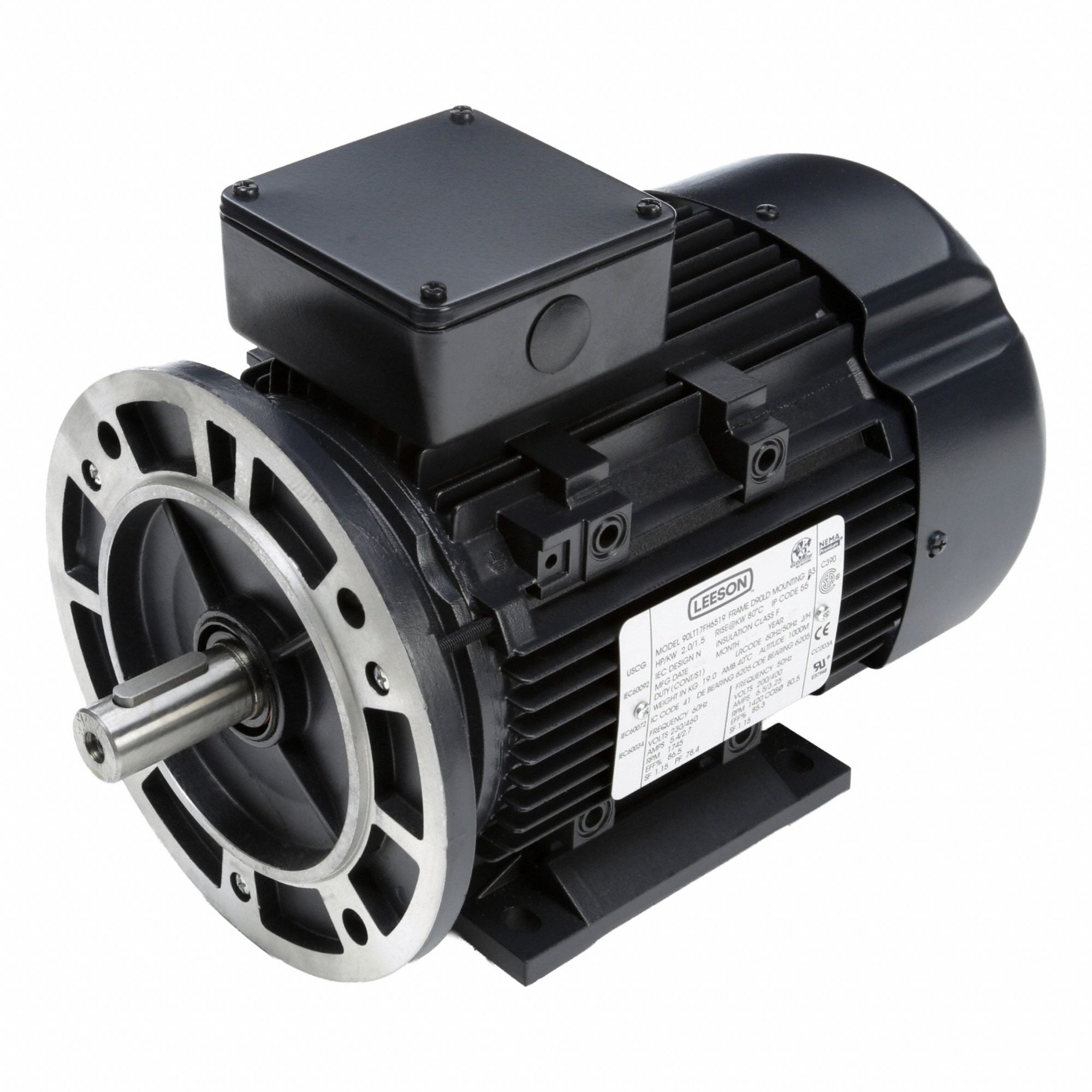 Metric Motor: 2 hp, C-Face/Rigid Base Mount, 90L Frame Size, Totally Enclosed Fan Cooled