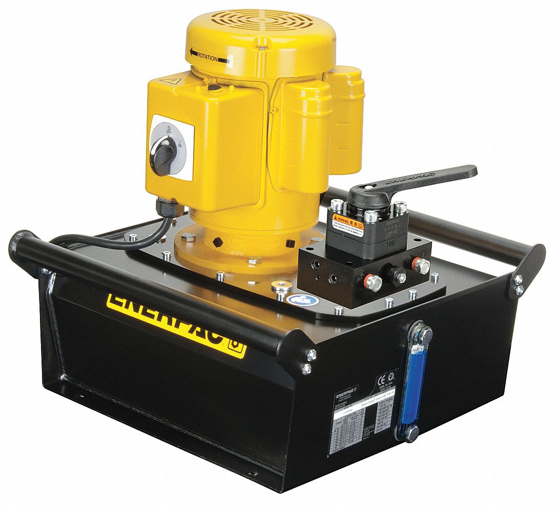 ENERPAC Electric Hydraulic Pump with Manual, 4 Way, 3 Position, Tandem Center Control Valve ...