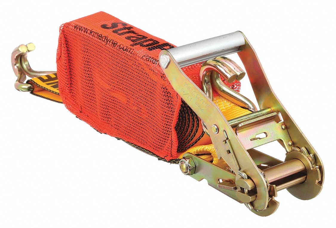 RATCHET STRAP, RATCHET, WIRE-HOOK, GEN PURPOSE, 2 IN W, 3,335 LB WLL, YELLOW, 30 FT L, WIDE HANDLE