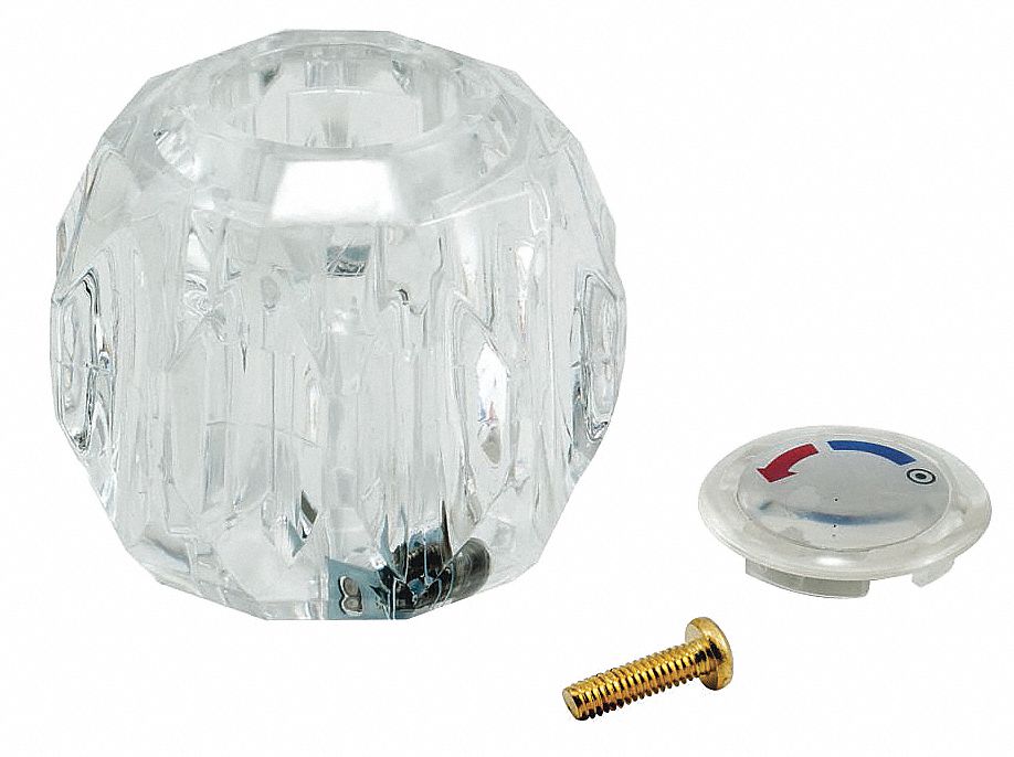 Handle: Powers, For 900 Series, Knob Handle, Use with Hot/Cold Water Temp, Plastic, Chrome Finish