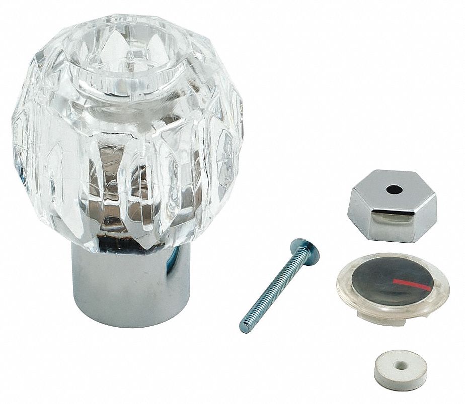 Knob: Powers, For e420 Series, Knob Handle, Use with Hot/Cold Water Temp, Plastic, Chrome Finish