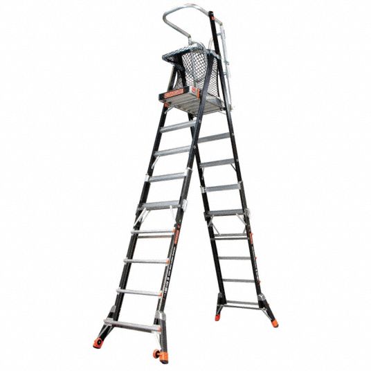 LITTLE GIANT Fiberglass Safety Cage Platform Ladder, 8 to 14 ft Ladder
