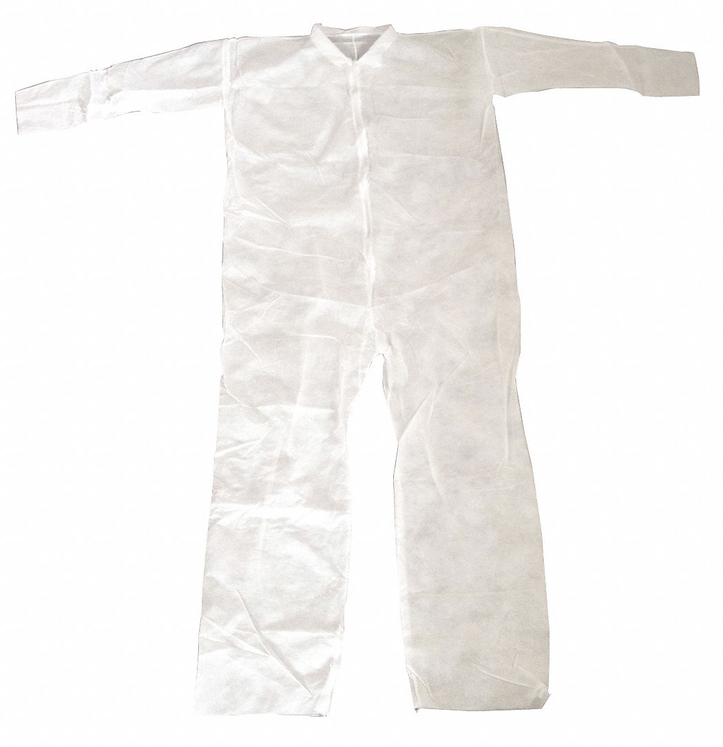 COLLARED DISPOSABLE COVERALLS, POLYPROPYLENE, SERGED SEAM, WHITE, L, 25 PK