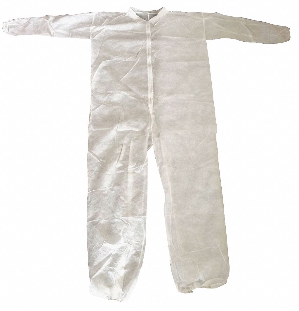 COLLARED DISPOSABLE COVERALLS, PP, ELASTIC CUFFS/ANKLES, SERGED SEAM, WHT, XL, 25 PK