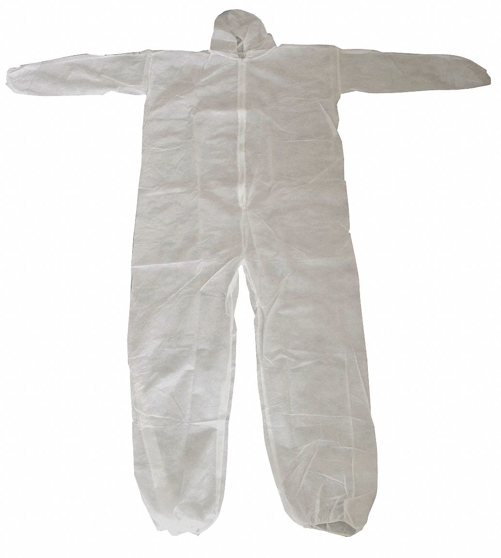 HOODED DISPOSABLE COVERALLS, PP, ELASTIC CUFFS/ANKLES, SERGED SEAM, L, 25 PK