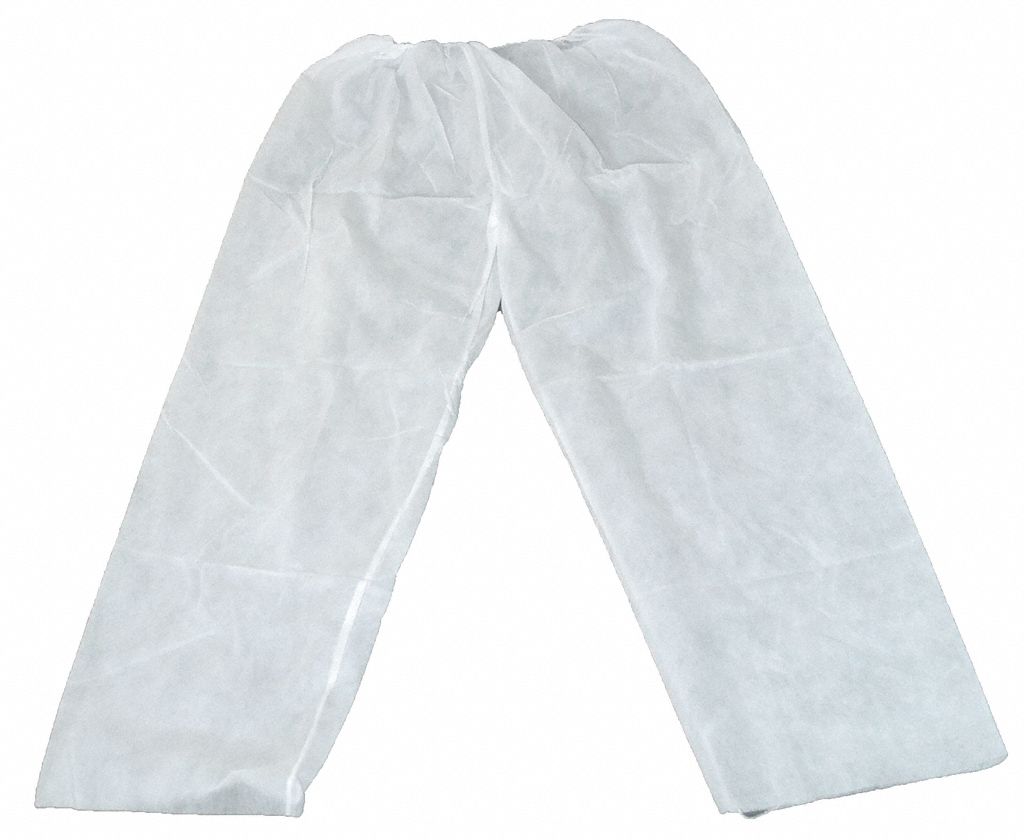 DISPOSABLE PANTS, 47 G/SQ MWT, L/XL, ELASTIC CUFFS, WHITE, SERGED SEAM, L/XL, 25 PK